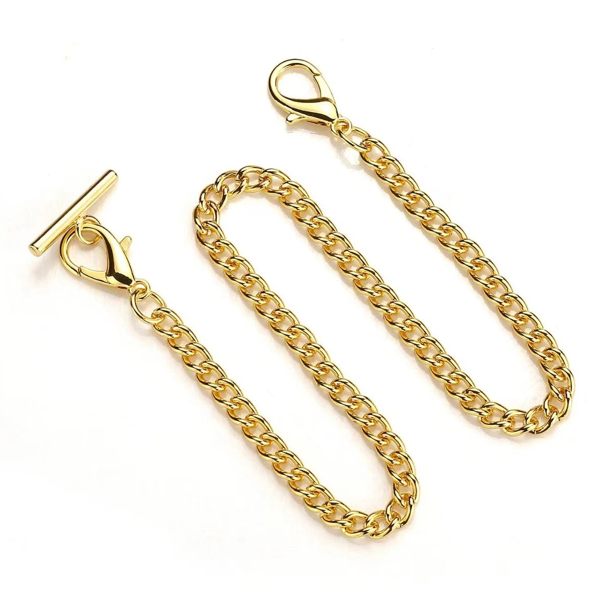 Silver Pocket Watch Chain with T-Bar, 14 Inch Pocket Watch Chains for Men, Silve