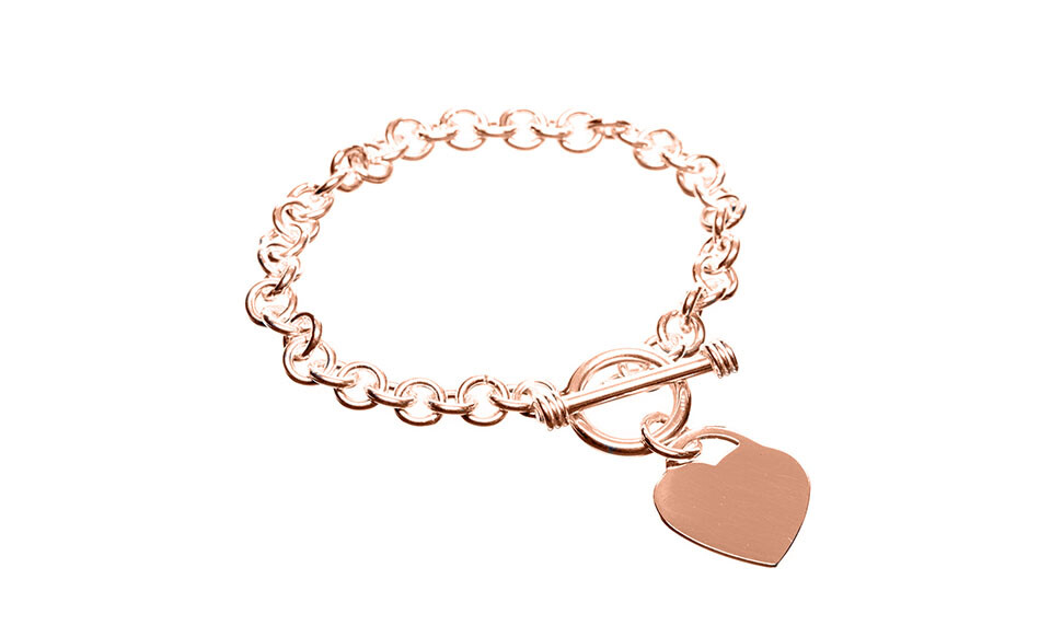 Verona Jewelers Womens Gold Plated Link Toggle Heart Charm Bracelet