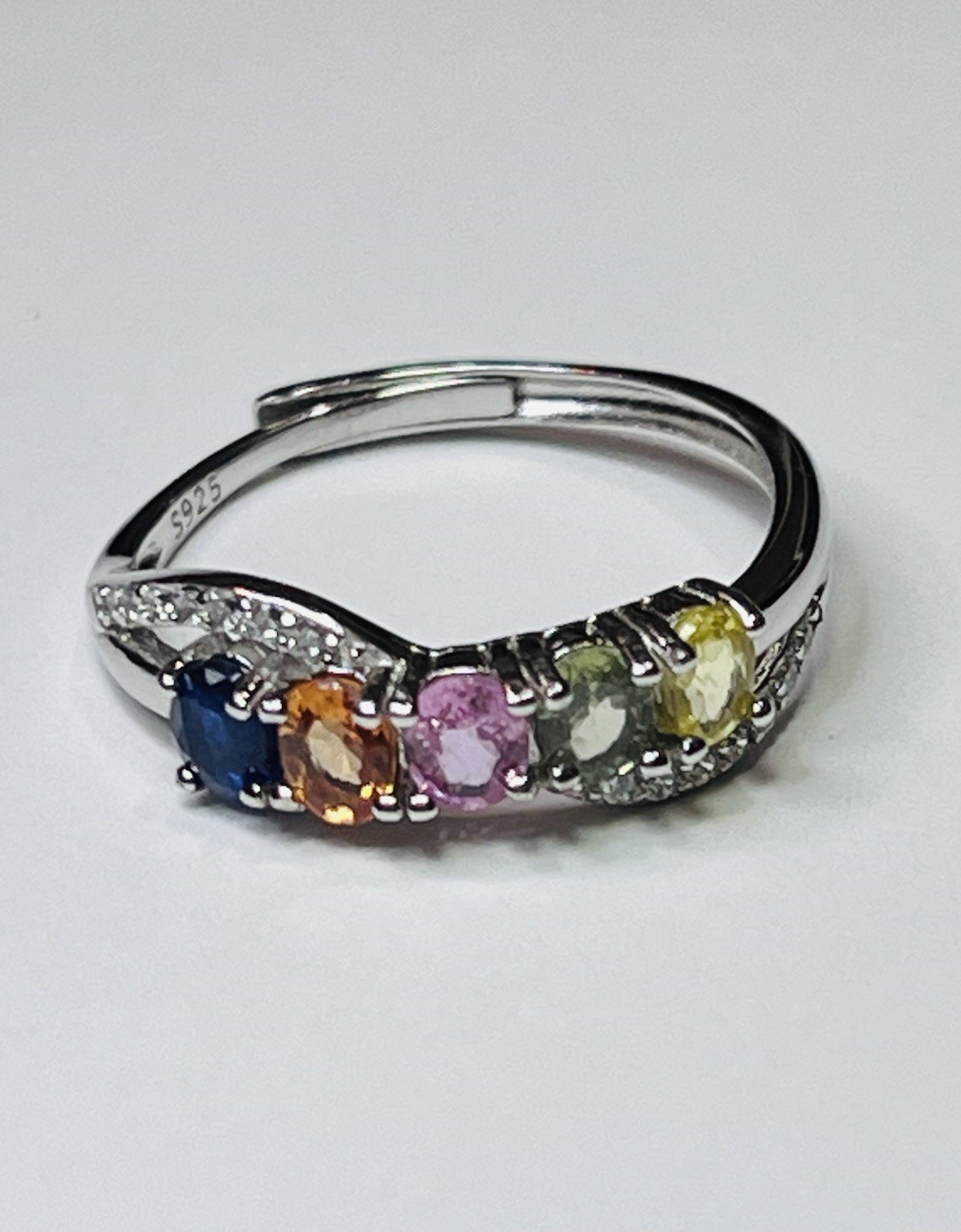 925 Sterling Silver Natural Sapphire Pink Blue Green Orange Yellow Band Ring