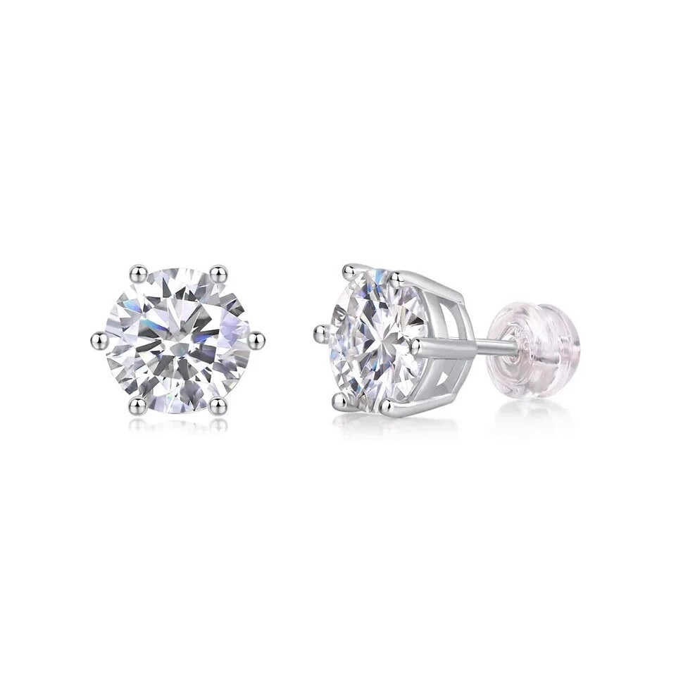 1Ct Round Cut Natural Diamond Women’s 6 Prong Set Stud Earrings 14k White Gold