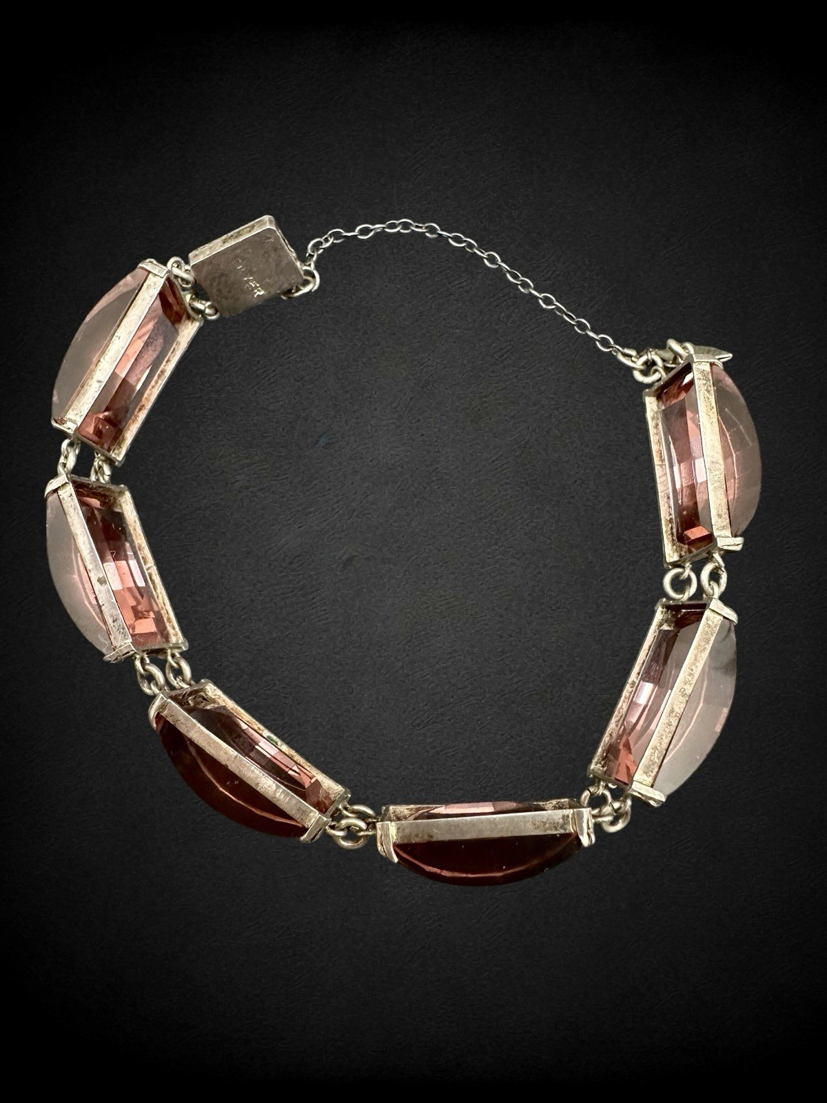 Vtg Art Deco Sterling Silver Faceted Purple Czech Glass Necklace Bracelet Set