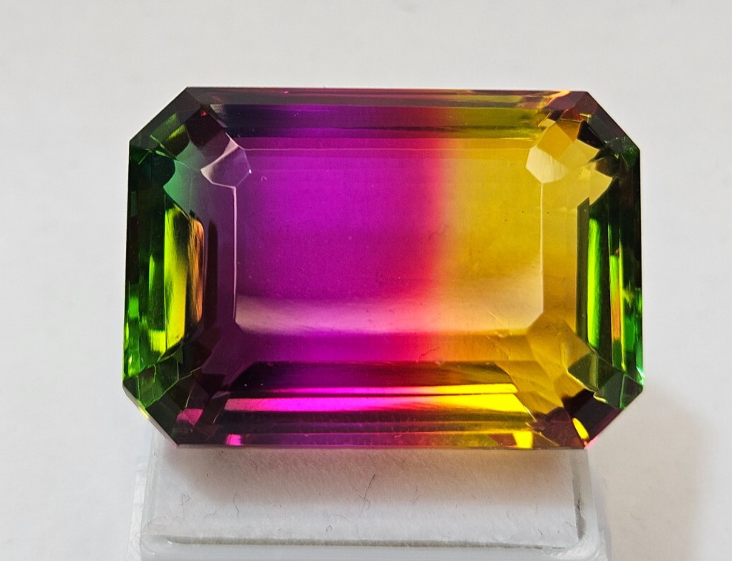 Bi-Colour Natural Tourmaline Emerald Cut 80+ Ct Loose Certified Quality Gemstone
