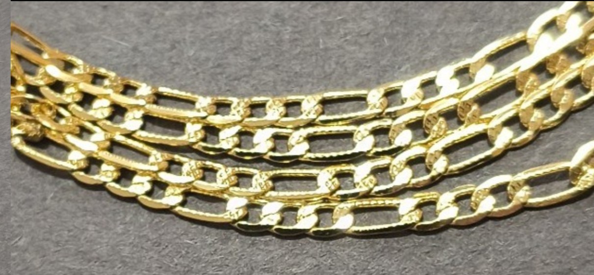 14k Gold necklace Solid diamond cut figuro linked 16 inches long 3 mm