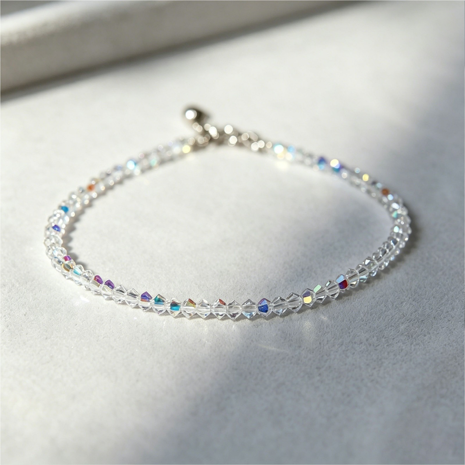 Ultra Sparkly AB Crystal Anklet Delicate Rainbow Faceted Foot Jewelry for Women