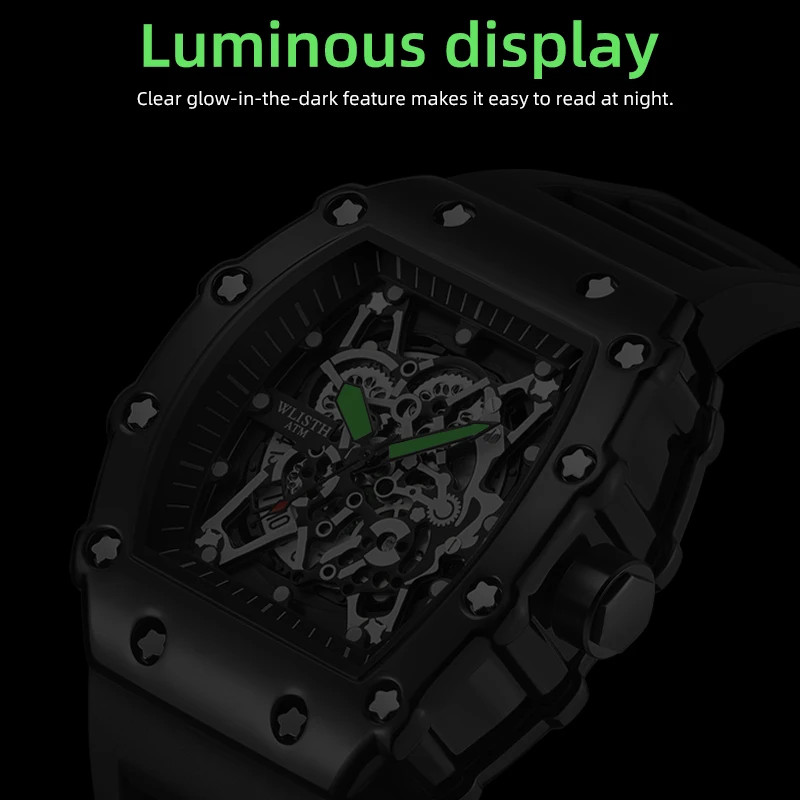 Men’s Quartz Wrist Watch Large Dial Waterproof Sport Luminous Square Analog