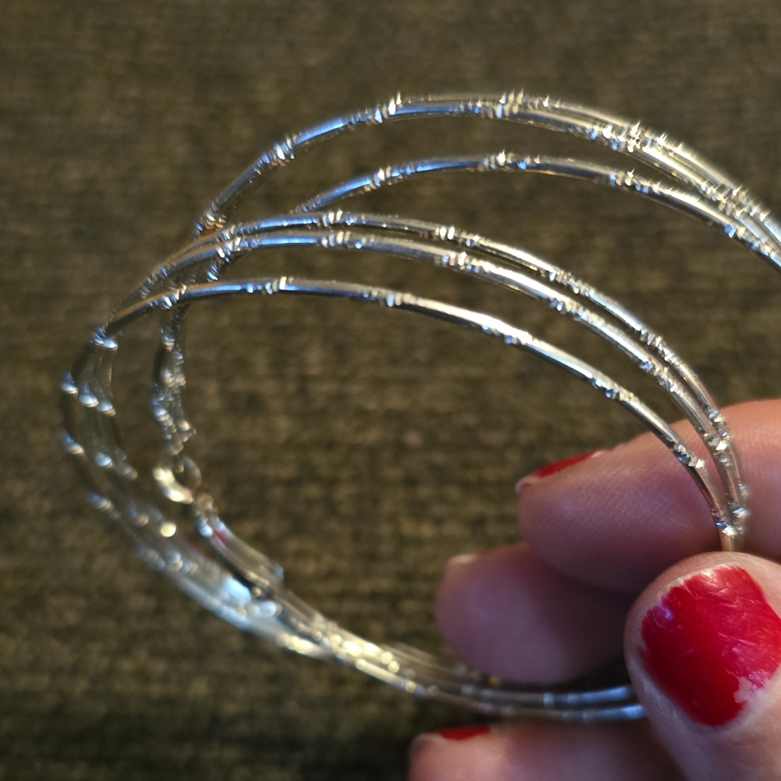 Silver Tone Multi Row Textured Hoop Earrings Hinged Closure Metal Round No Stone