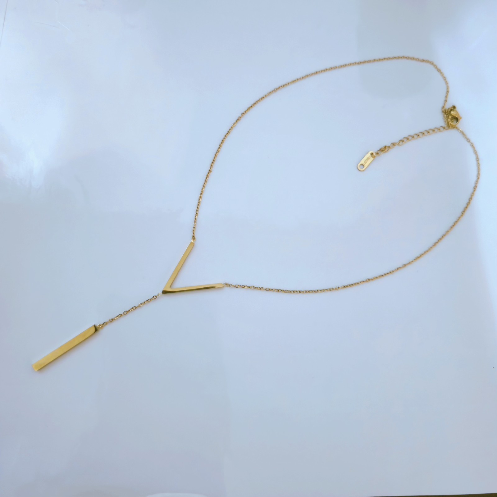 Trendy Y Necklace – 18K Gold Plated V-Front Drop – Women Jewelry B005
