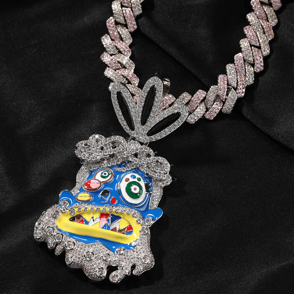 Hip Hop Rap Colorful Enamel Pendant Necklace Jewelry Cool Men Gift Full Zircon