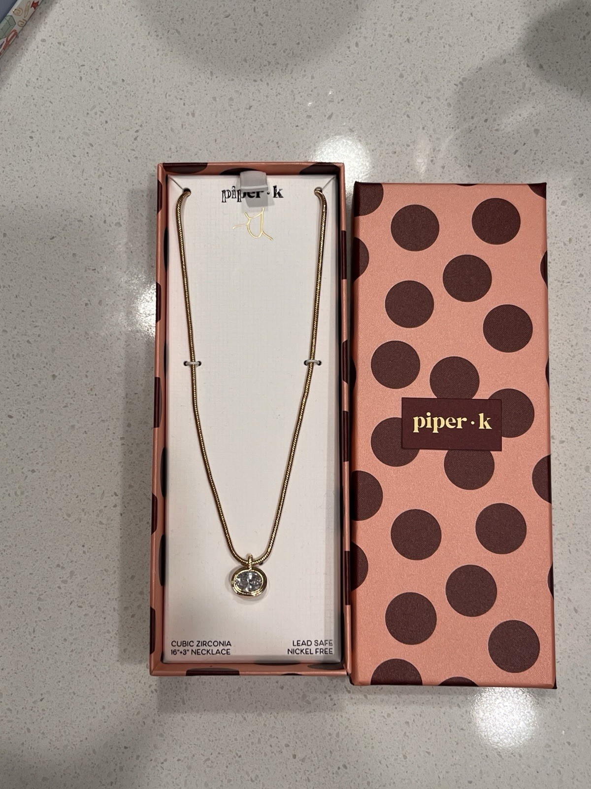 piper·k Cubic Zirconia Round Pendant Necklace Gold 16in Snake Chain, Nickel-Free