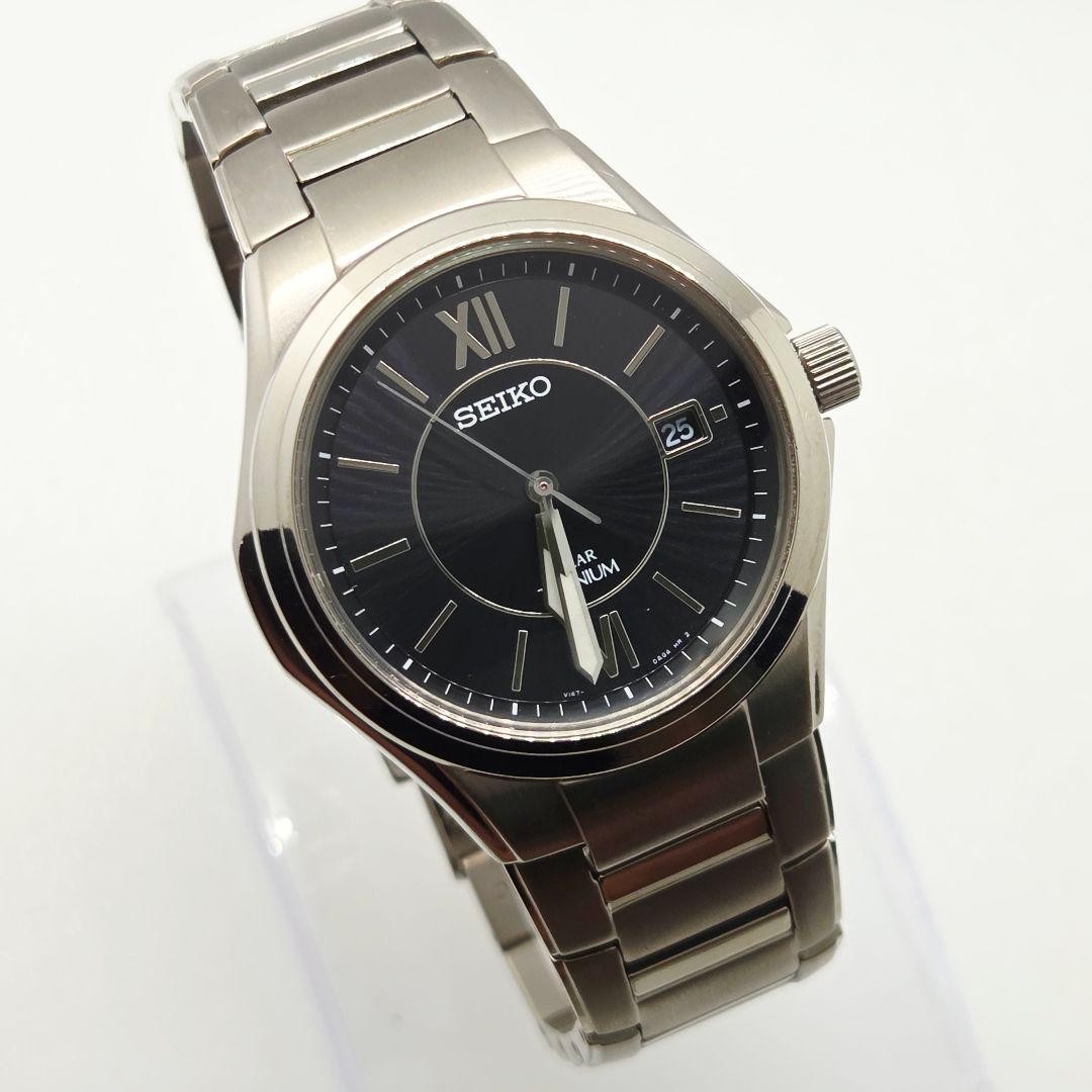 SEIKO V147-0AC0 Titanium Black Dial Date Working Condition
