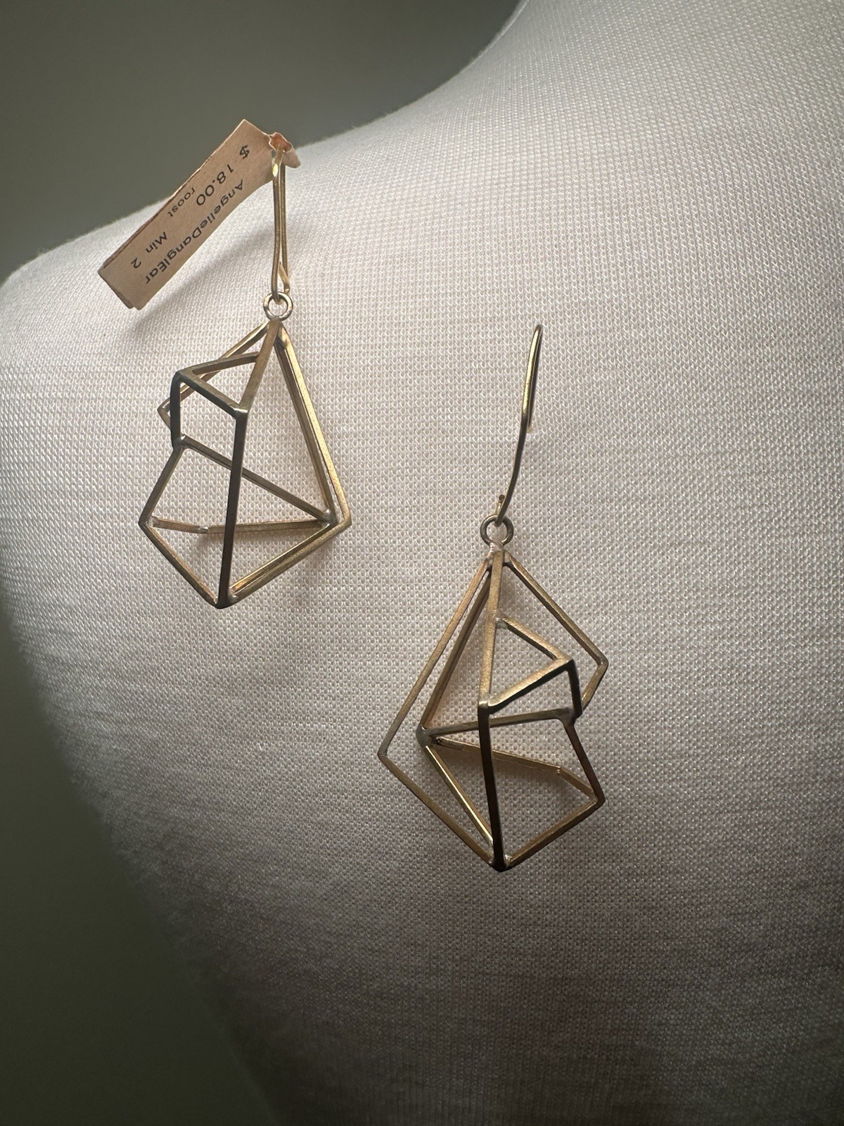 Gold Tone Geometric Dangle Drop Earrings – Black Metal French Wire No Stone