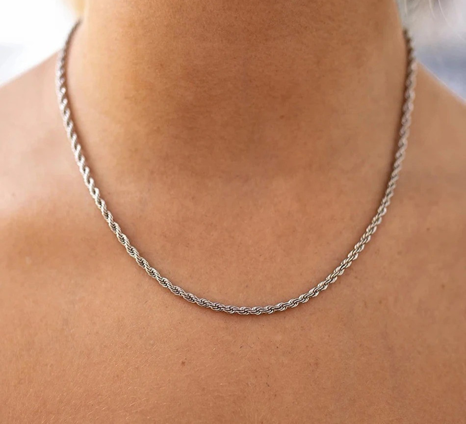 925 Sterling Silver 4MM Rope Chain Necklaces For Women Men Length: 40cm 16inches
