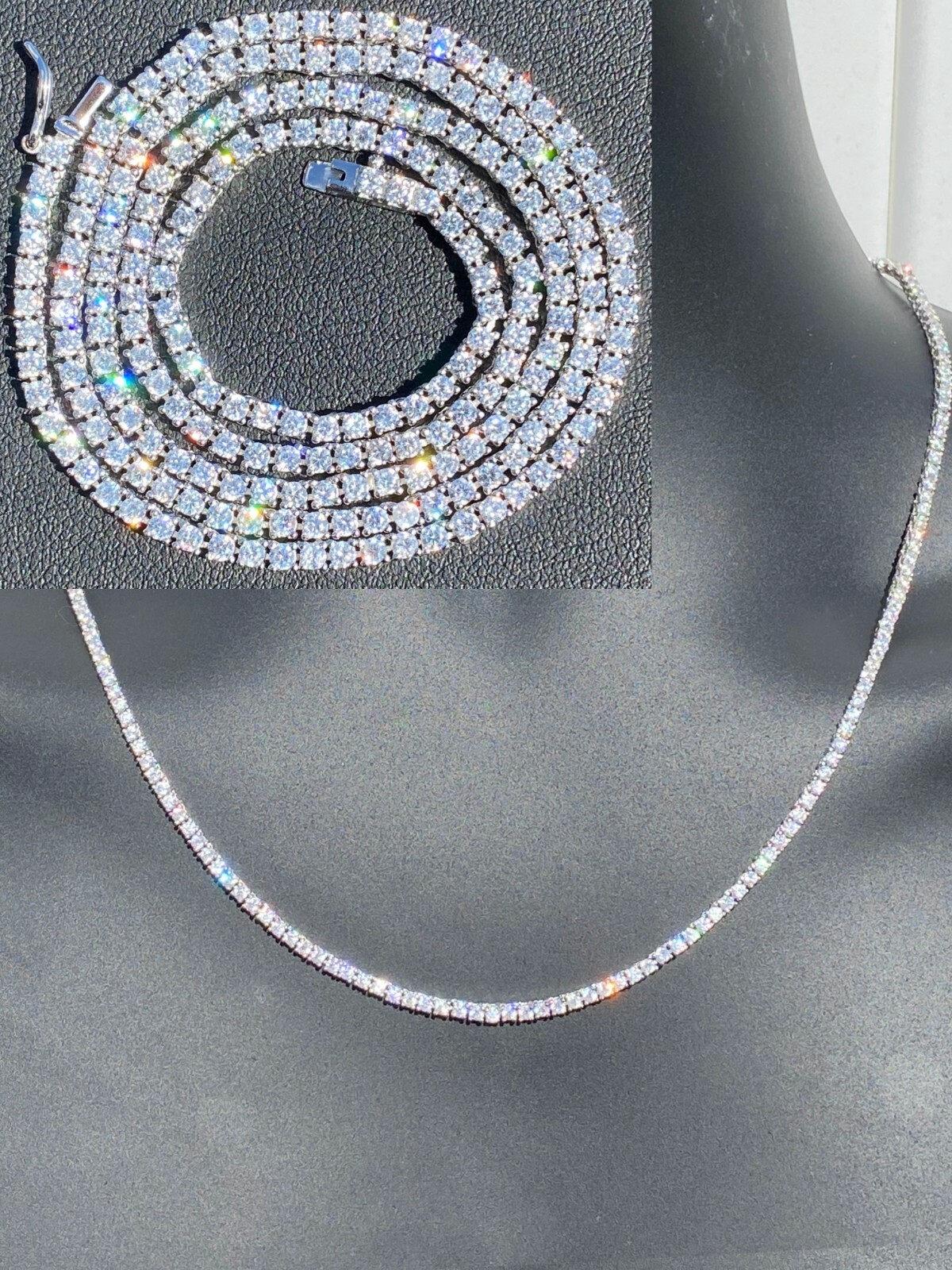 2mm MOISSANITE 925 Sterling Silver Tennis Chain Necklace Passes Tester