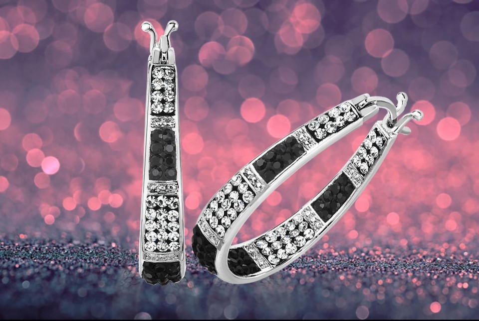 Women’s 18Kt White Gold Plated Austrian Crystal Inside Outside Hoop Earrings