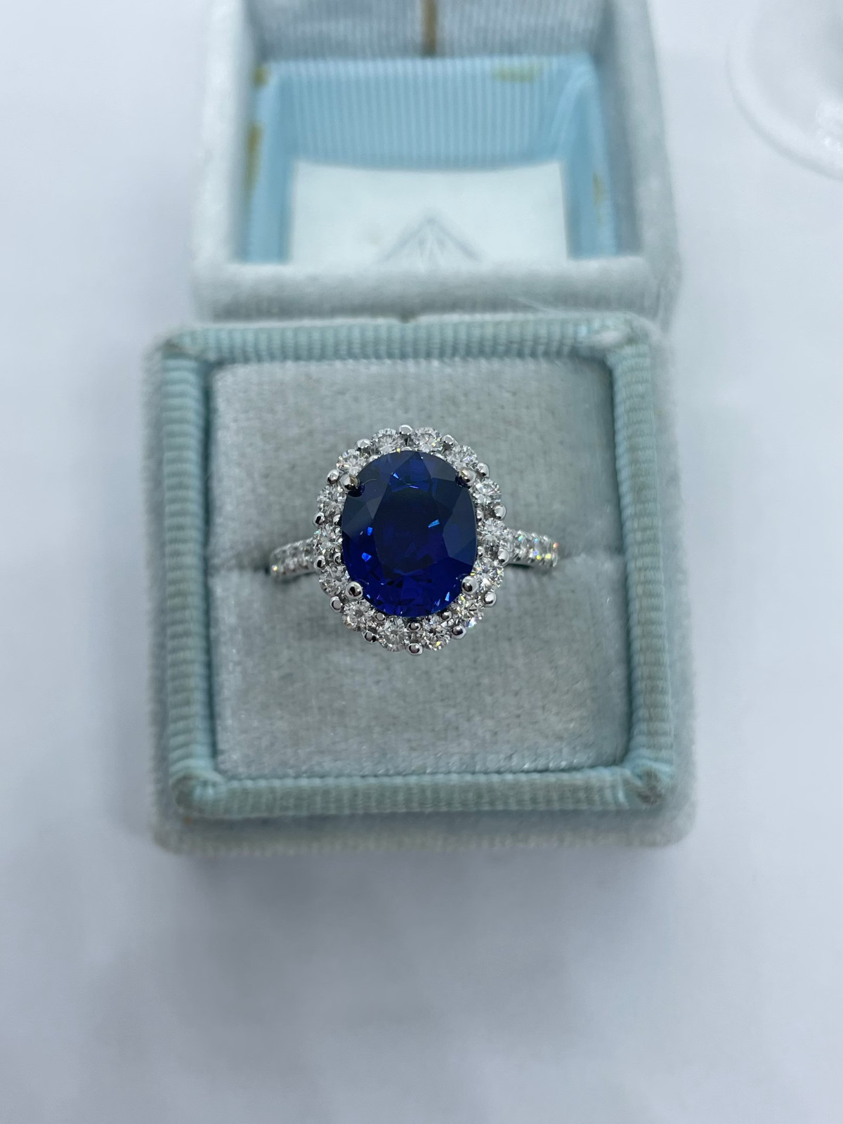 4.50 Ct Oval Cut Natural Sapphire Diamond Engagement Ring 14K White Gold Size 7