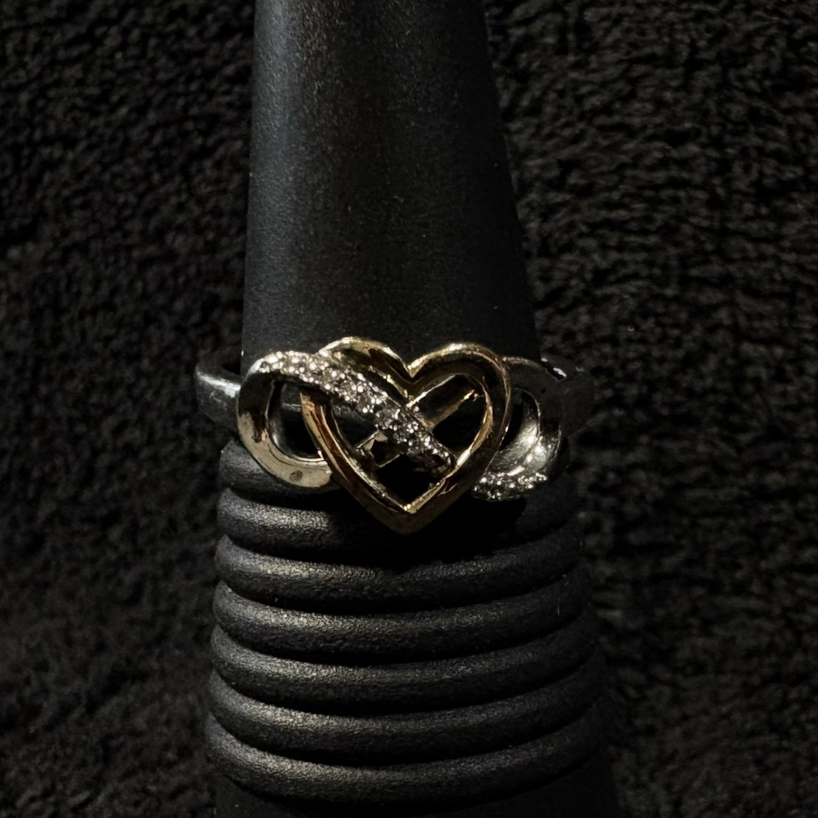 Sterling silver and 10K gold heart-infinity ring, Size 9