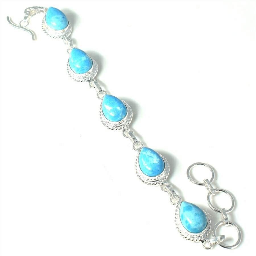 Caribbean Larimar Gemstone Handmade 925 Sterling Silver Jewelry Bracelet Sz 7-8″