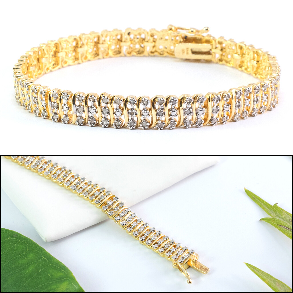14K Yellow Gold Finish Over Brass 2.0 CTW S-Link Tennis Bracelet 7-8