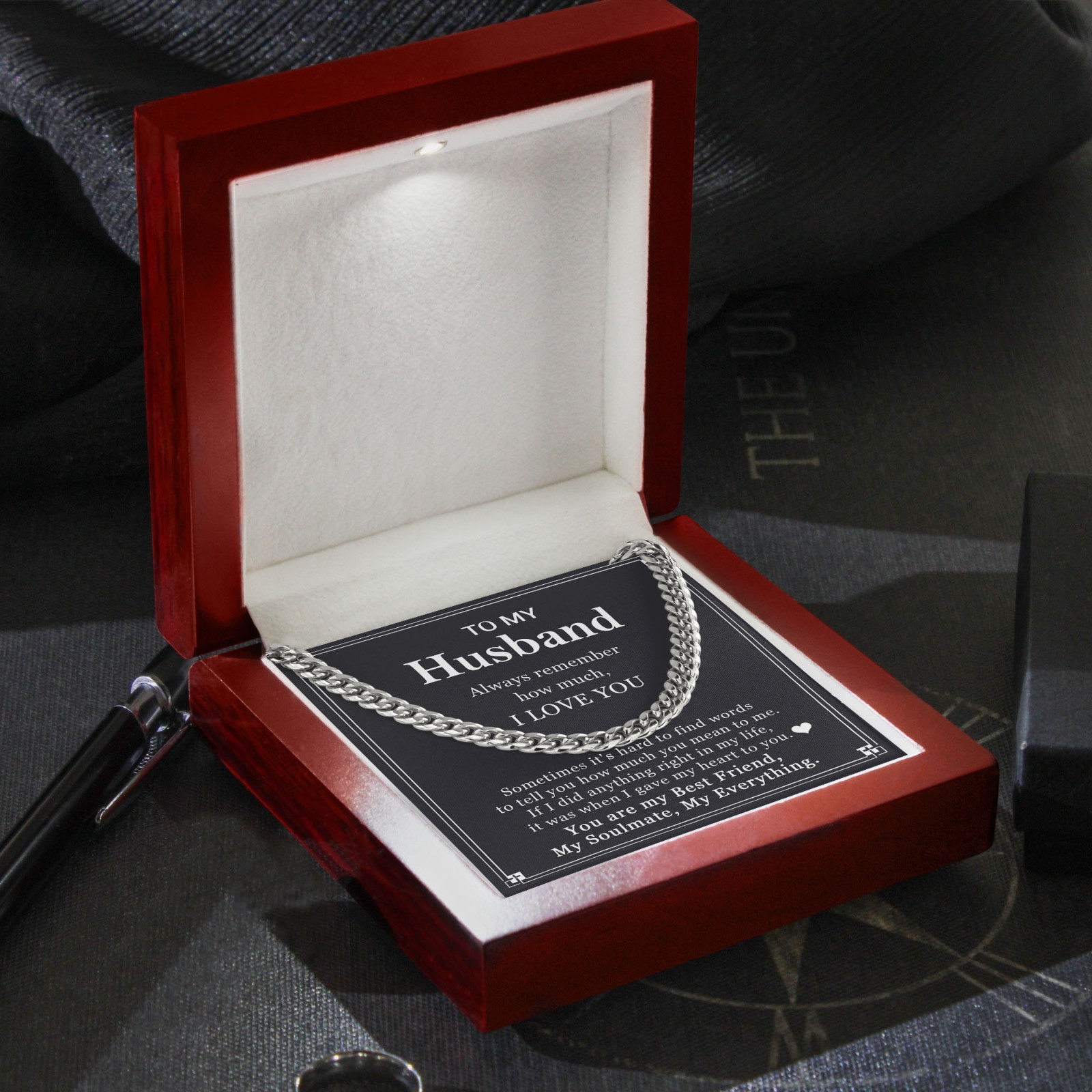 To My Husband Necklace Cuban Chain, I Love You Birthday Valentine Gift from Wife