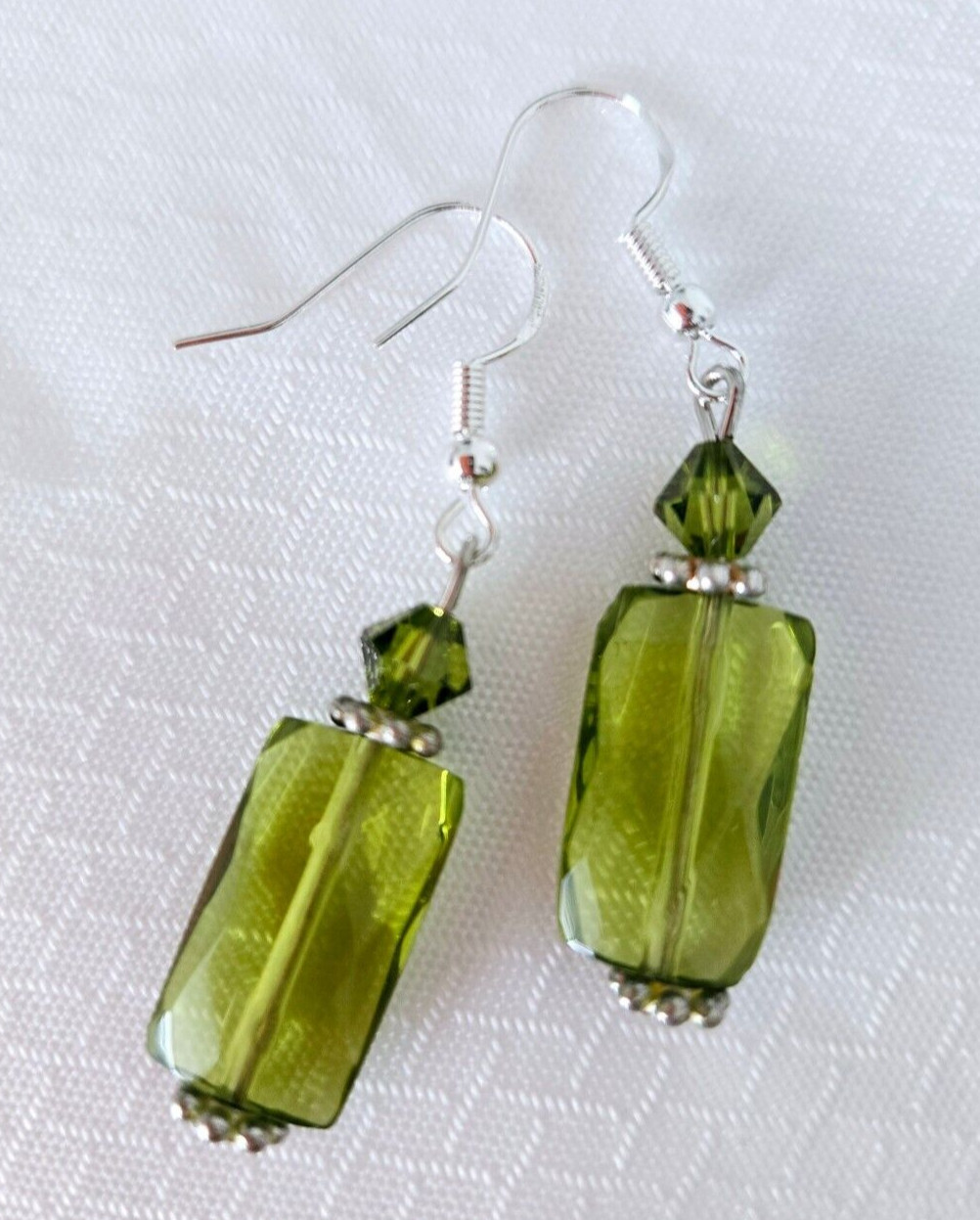 NEW! Nice Green Quartz & Crystal drop earrings Handmade in USA – Free Shipping
