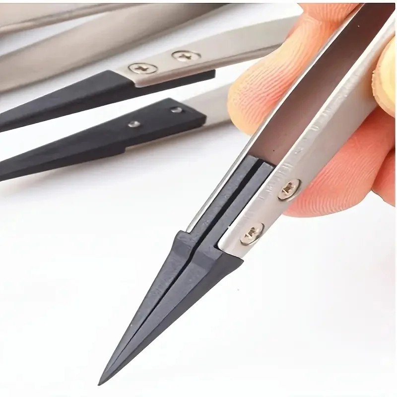 ESD-Safe Precision Tweezers, Anti-Static Tips with Heavy-Duty Metal