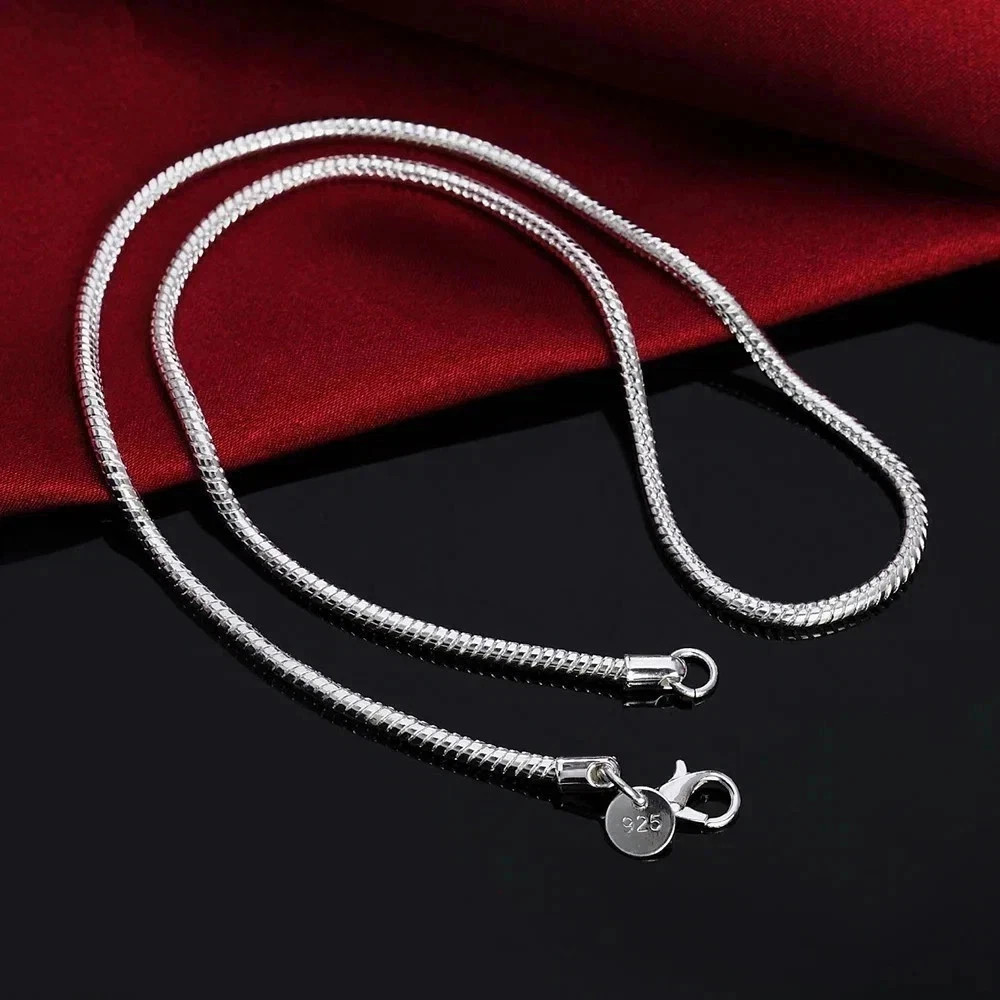 40-75cm 925 Sterling Silver 1MM/2MM/3MM solid Snake Chain Necklace For Men Women
