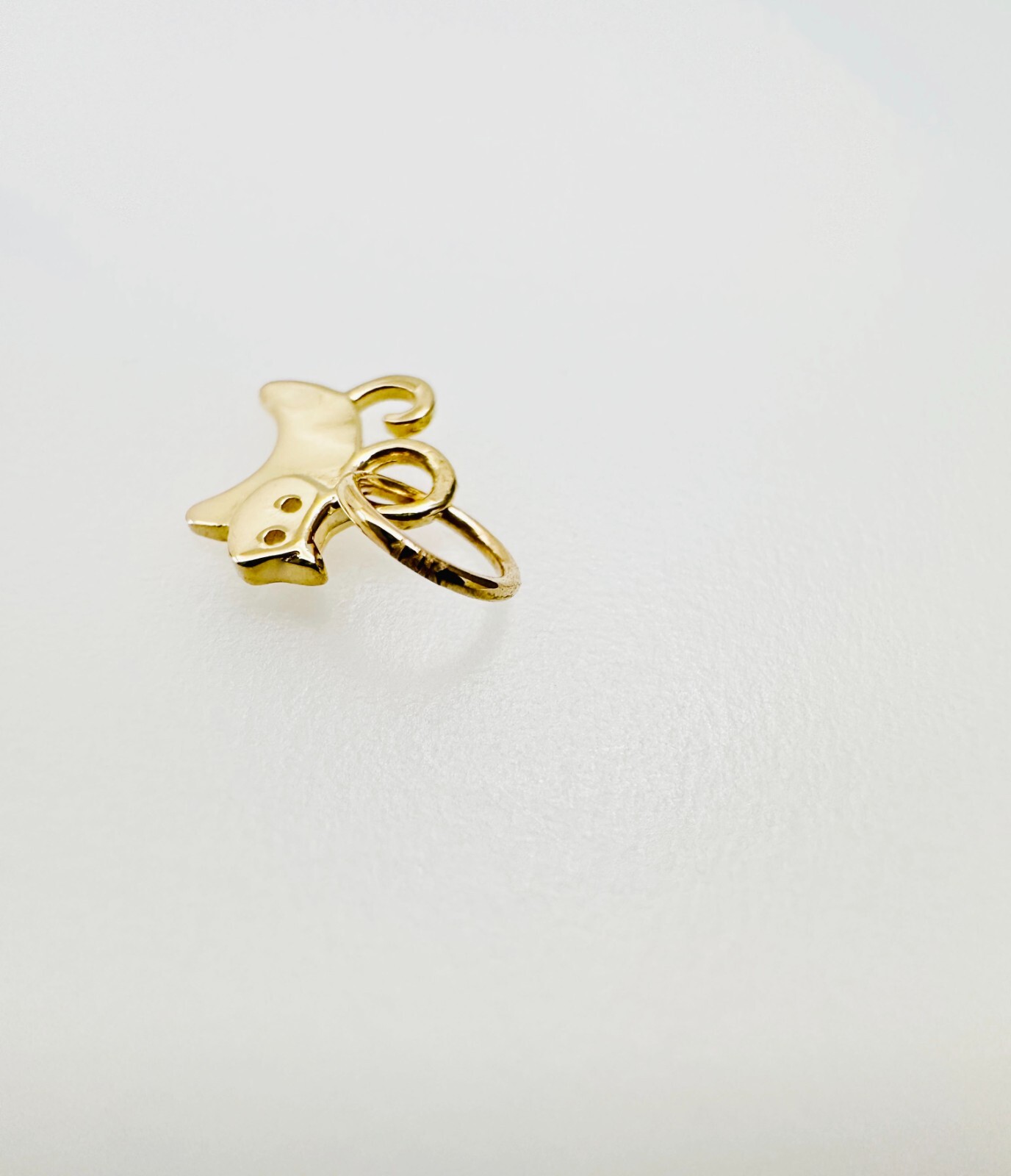 14K Solid Yellow Gold Teeny Tiny – Very Small Kitty Cat Charm Pendant 9x6mm