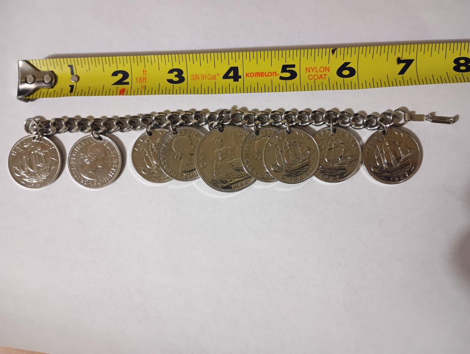 Vintage Great Britain Coin Charm Curb Link Bracelet 1966-67