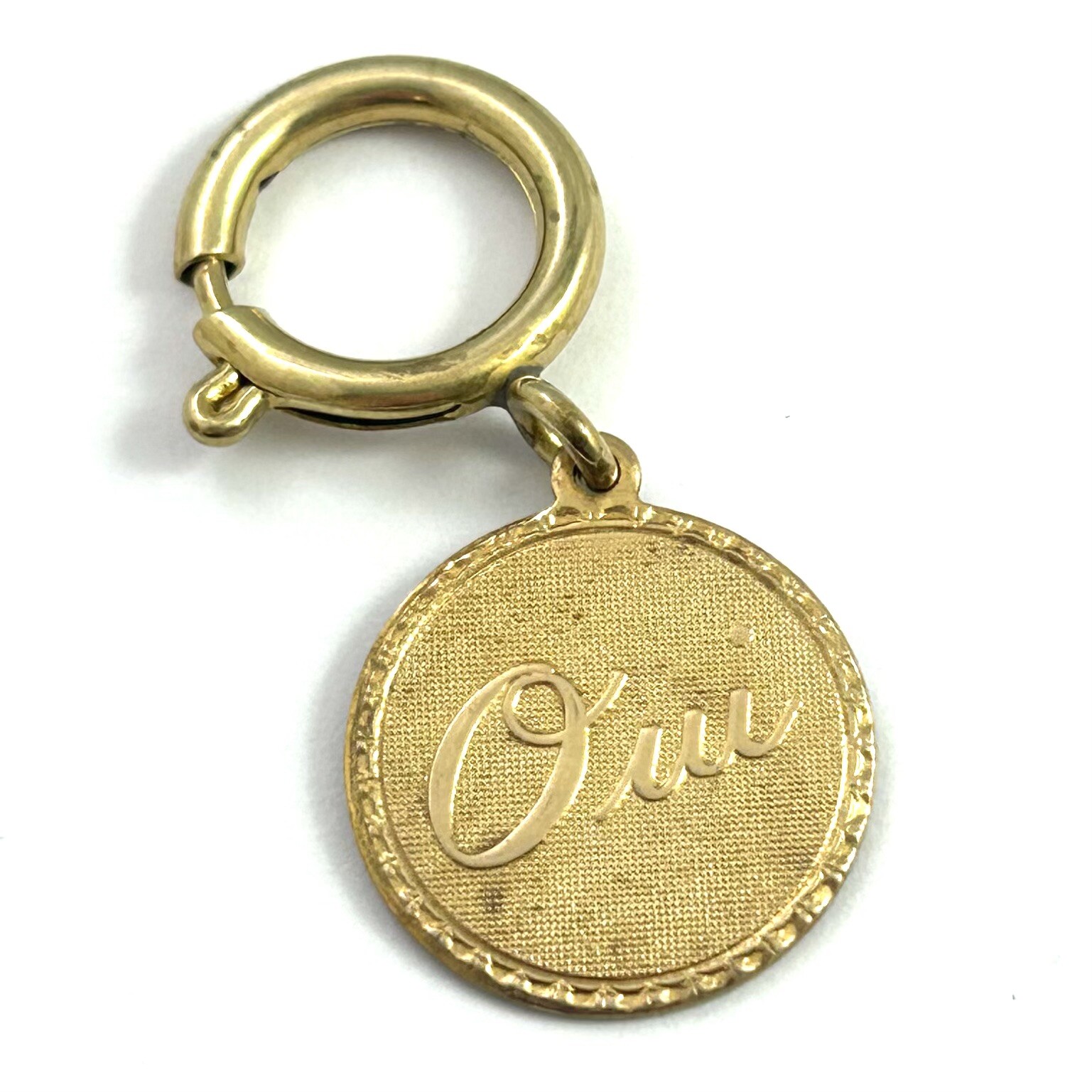 Vintage Oui Charm Clip Tarnished Brass Vintage Jewelry French Yes Oui Clip Charm
