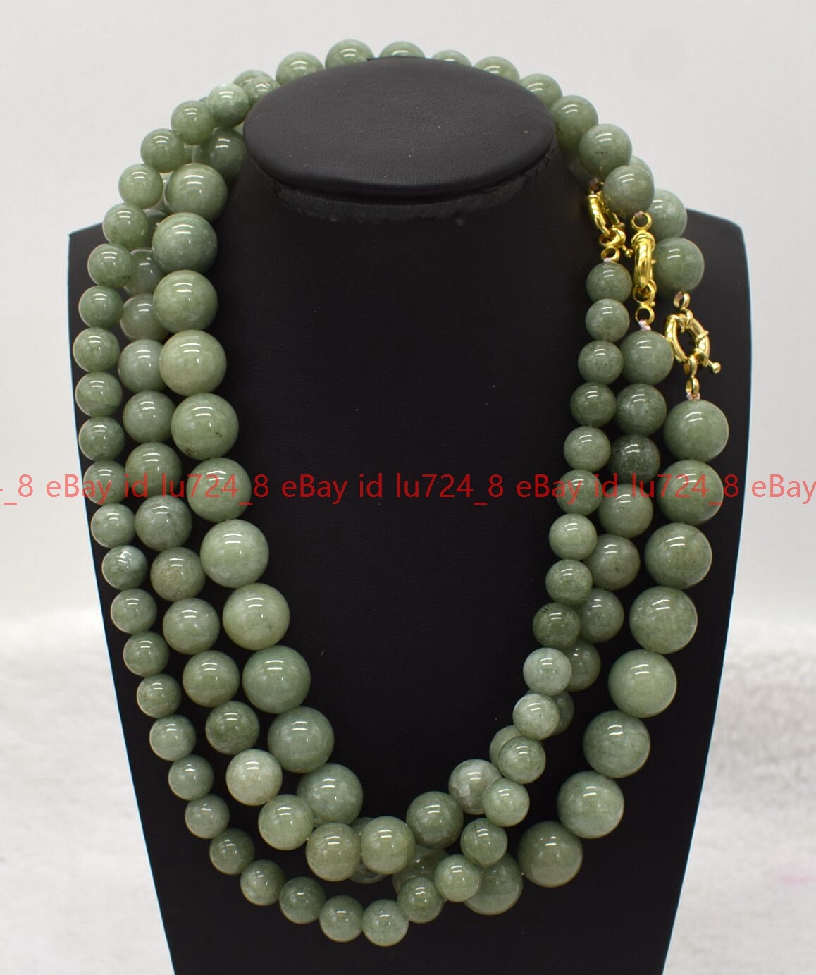 6-14mm Natural A Green Jade Jadeite Round Gems Beads Gold Clasp Necklace 14-36″
