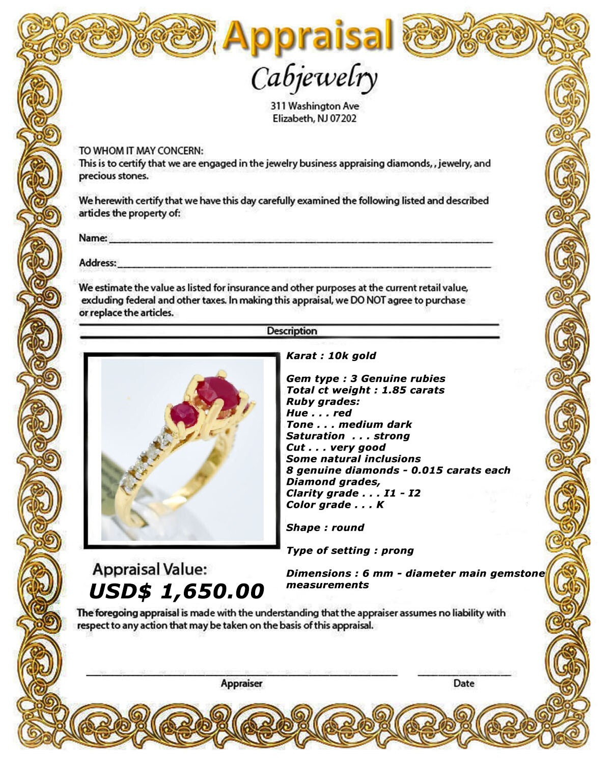 GENUINE 1.86 Cts RUBY & DIAMOND RING 10K SOLID GOLD – Free Appraisal Service