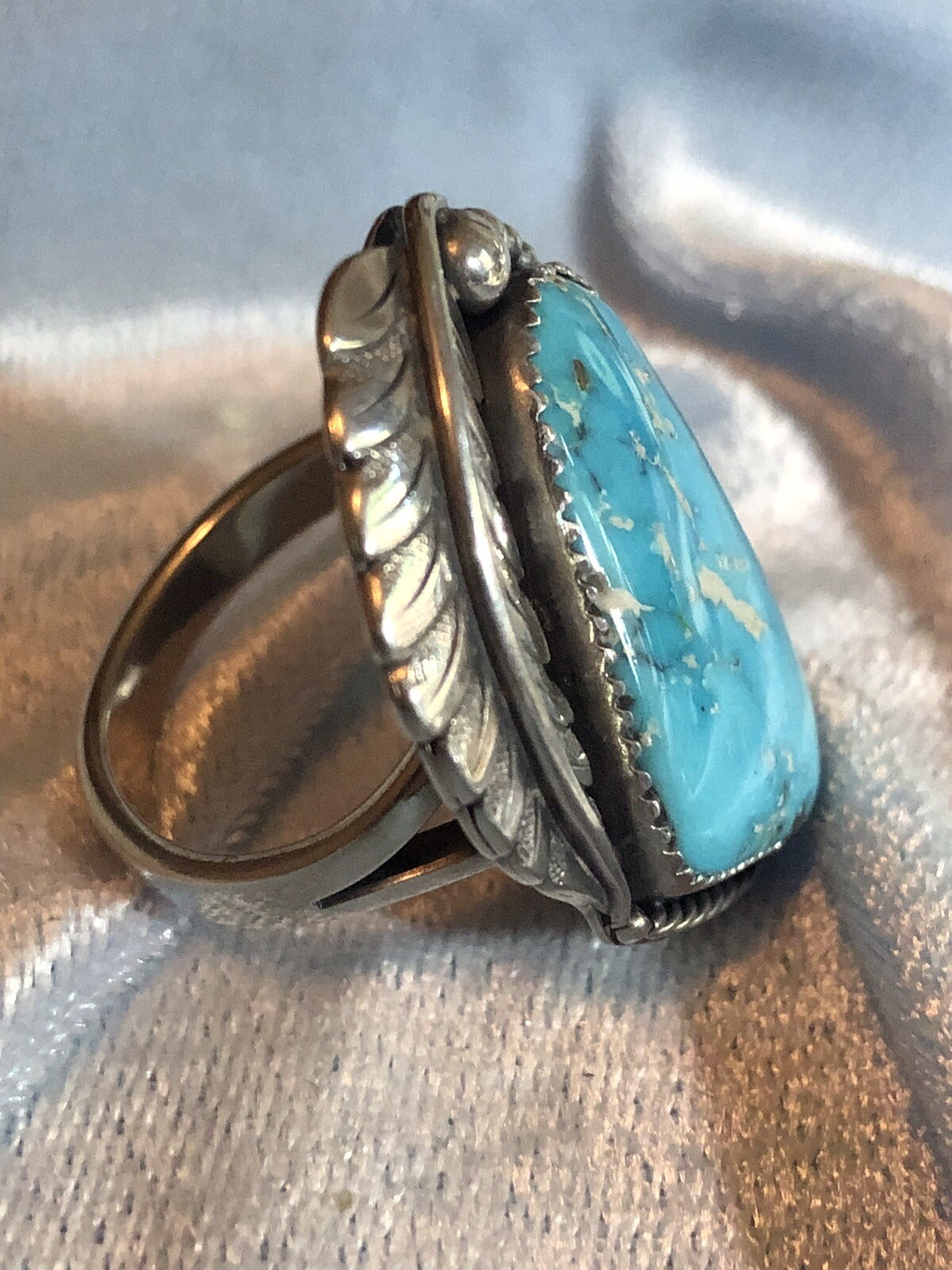 Classic Southwest Handcrafted Natural Sky Blue Turquoise Ring Sterling Size 7.5