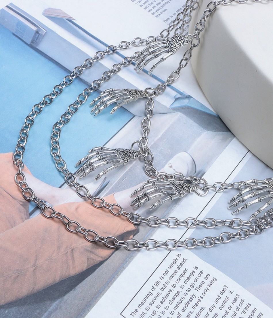 Fashion Silver Plated Alloy Skeleton Vola Pendant Layered Jeans Pants Deco Chain
