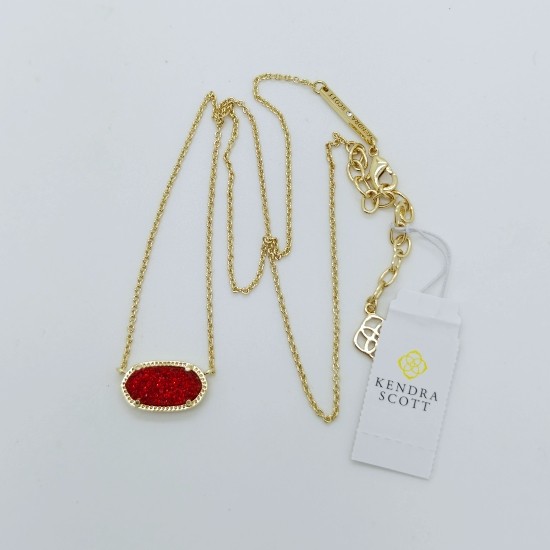 New Kendra Scott Elisa Gold Pendant Necklace in Red Drusy