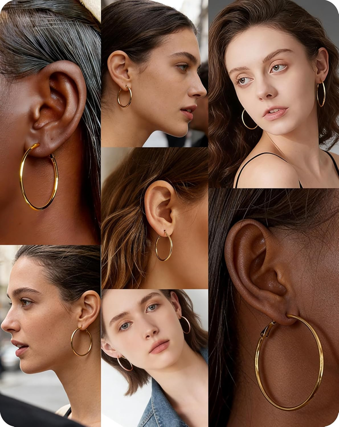 6 Pairs Silver Gold Hoop Earrings for Women – 14K Gold Plated 316 Stainless Stee