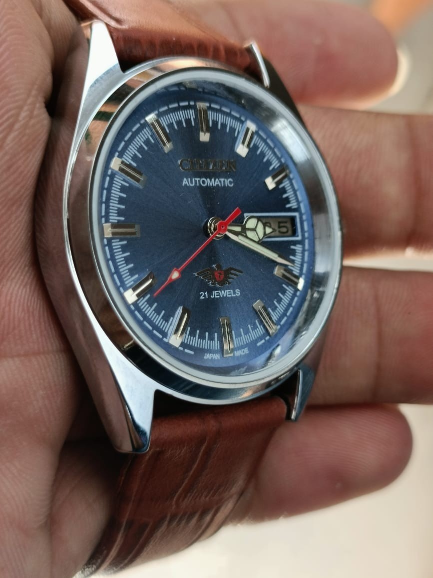 Citizen Automatic Blue Dial Day/Date 21 Jewels Stainless Steel Mens Wrist Watch