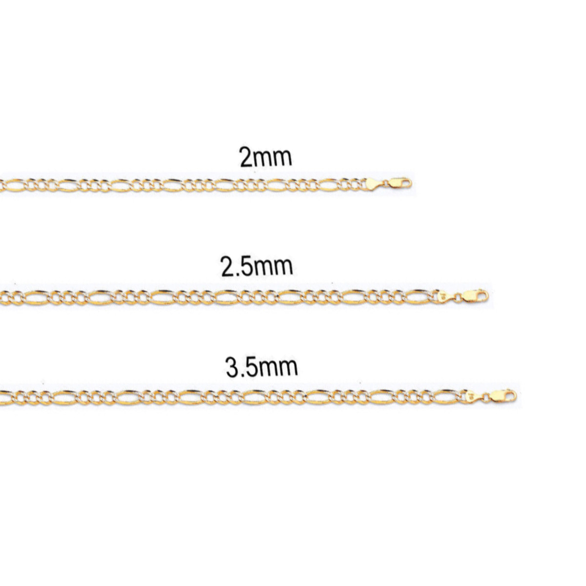 10K Yellow Gold Diamond Cut 2MM-3.5MM Figaro Chain Bracelet 7 – 8 Inches