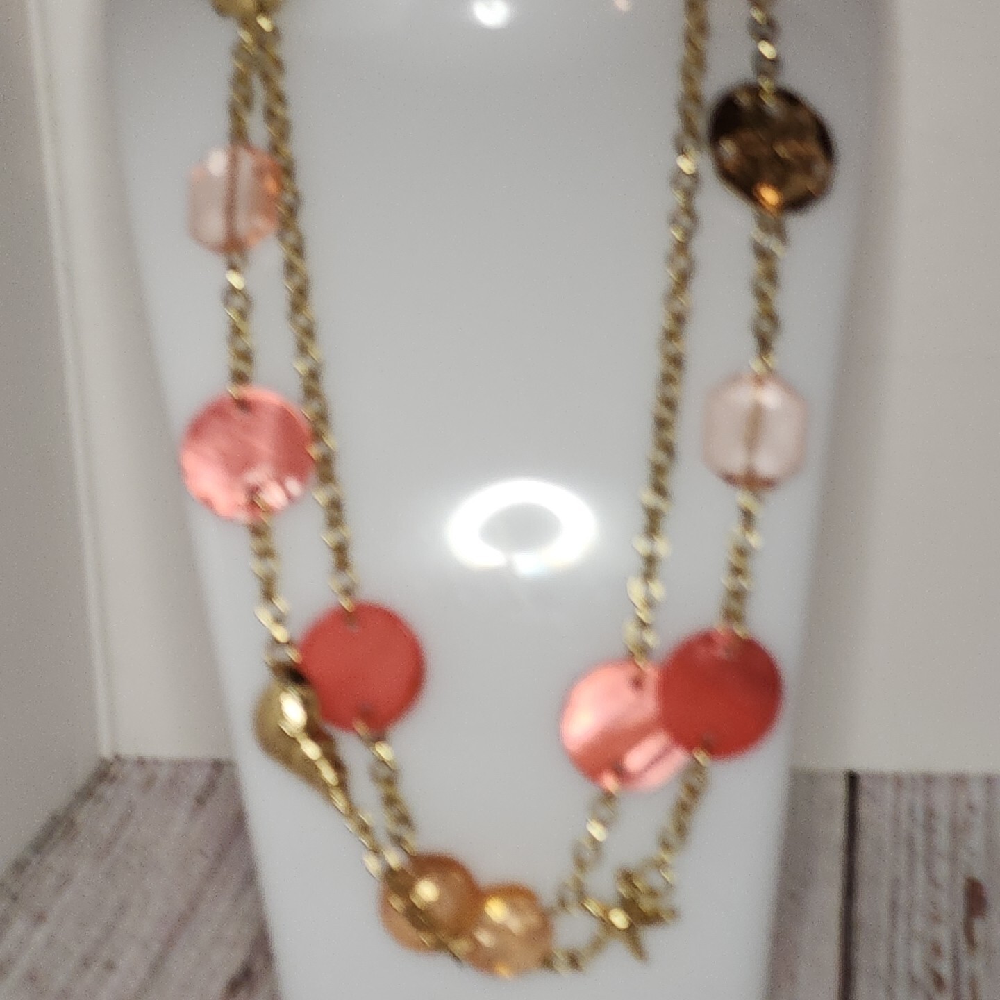 Vitnage Coral Colored Nautical Goldtone Seashell Necklace 36″