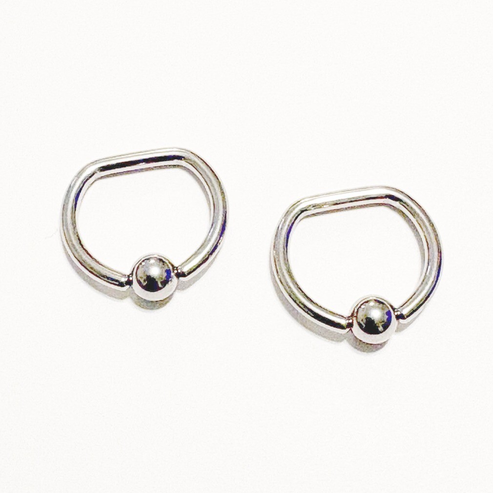 PAIR “D” SHAPE 316L Surgical Steel 14, 12 & 10g 12mm Diameter 5mm Balls.