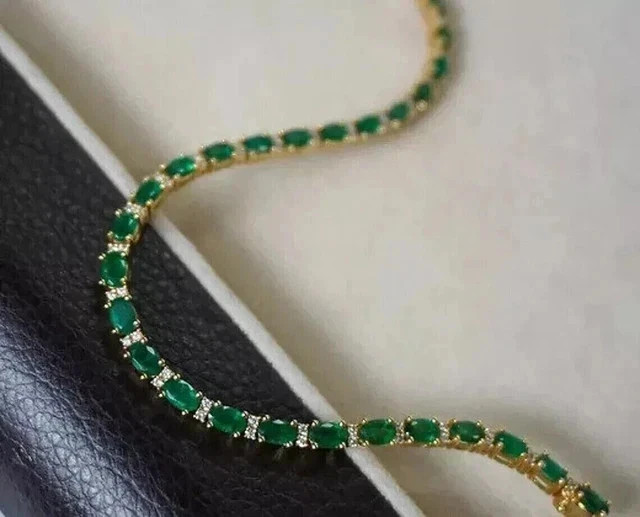 Natural Green Emerald 6TCW Oval Cut Tennis Bracelet 14k Yellow Gold Plated