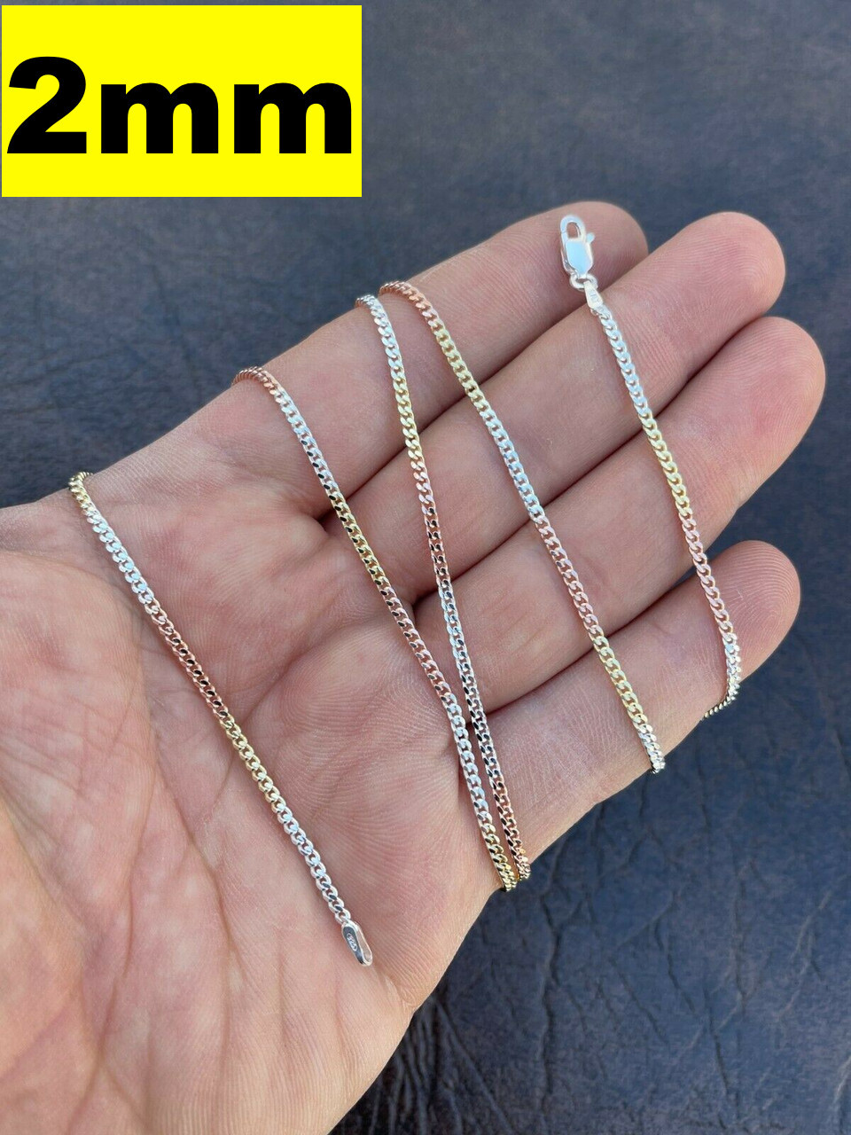Tri Color Yellow Rose Gold Plated 925 Sterling Silver Miami Cuban Chain 2-6mm