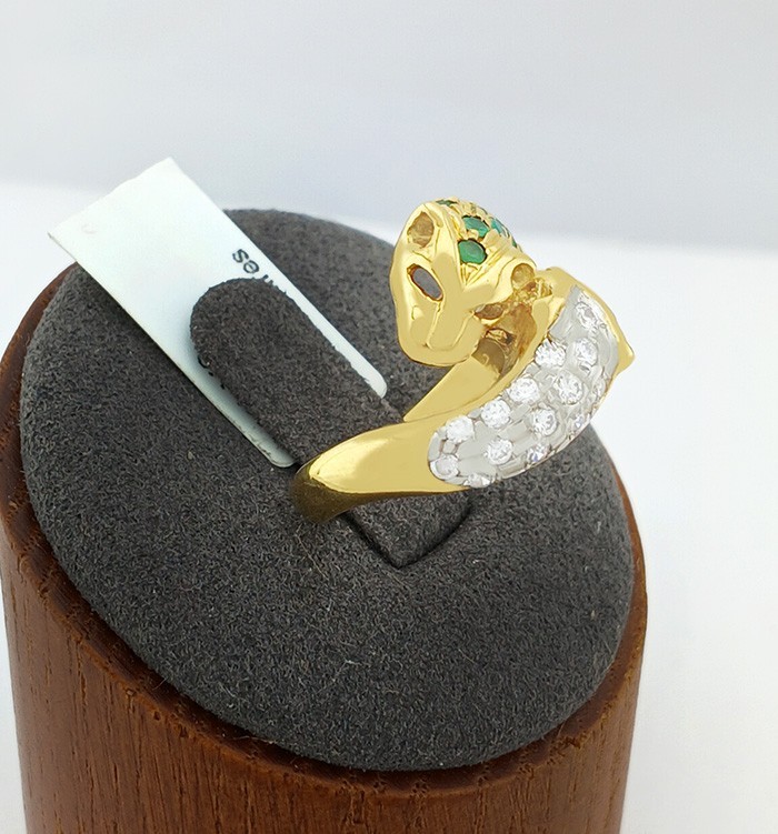 GENUINE 1.12 Cts EMERALDS & WHITE SAPPHIRE PANTER RING 18k GOLD – MADE IN USA