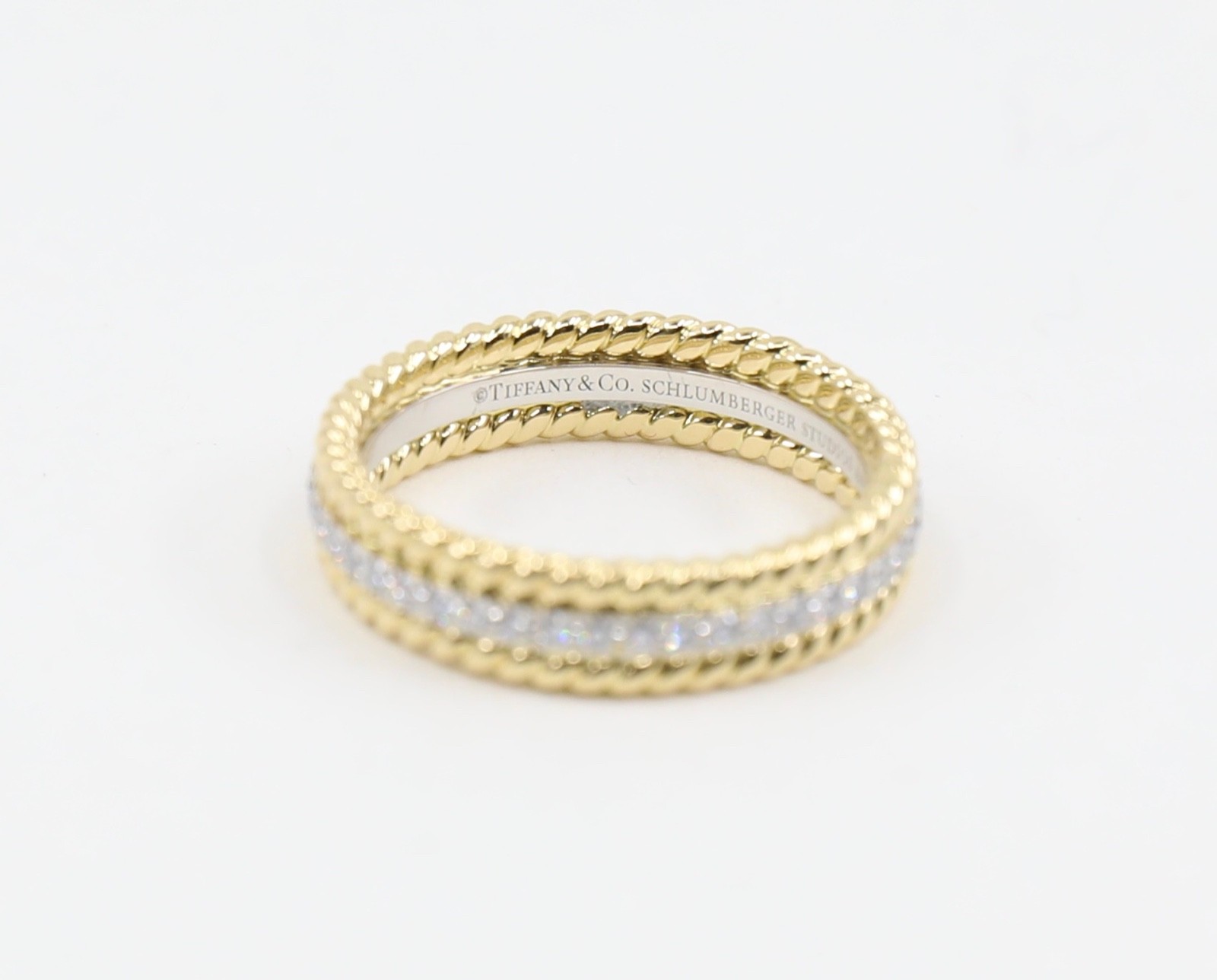 Tiffany & Co. Schlumberger Rope Two-Row Diamond Ring Gold & PT Sz 5 and 6.5