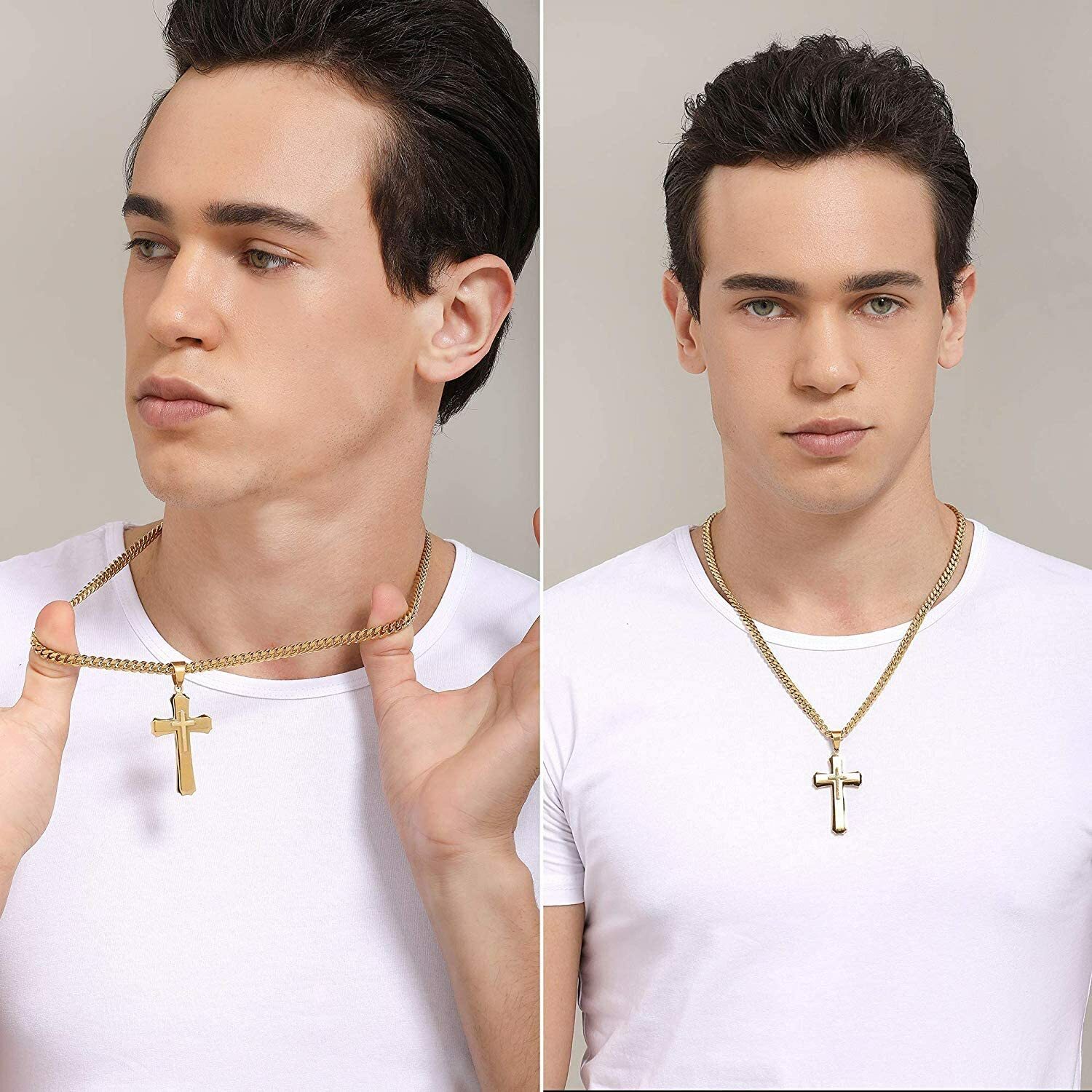 LUXE Mens Gold Cross Pendant MASCULINE Gold Cross Necklace for Men Plated