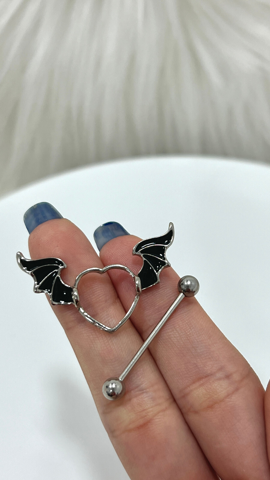 Nipple rings Barbells surgical steel Heart wings design Sold as a pair