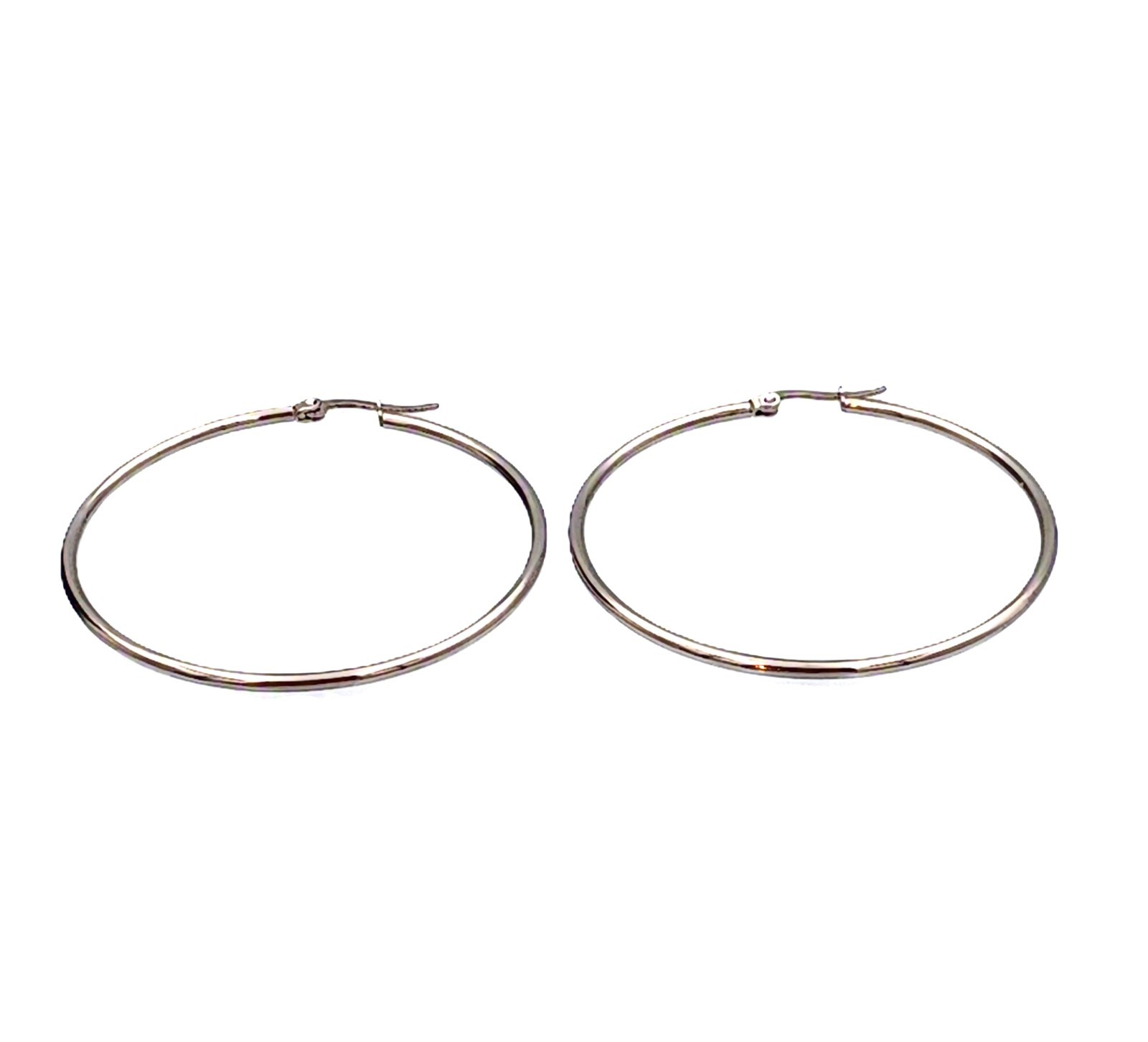 Stainless Steel Large Hoop Earrings Silver Tone 60mm Minimalist Round Circle Fas