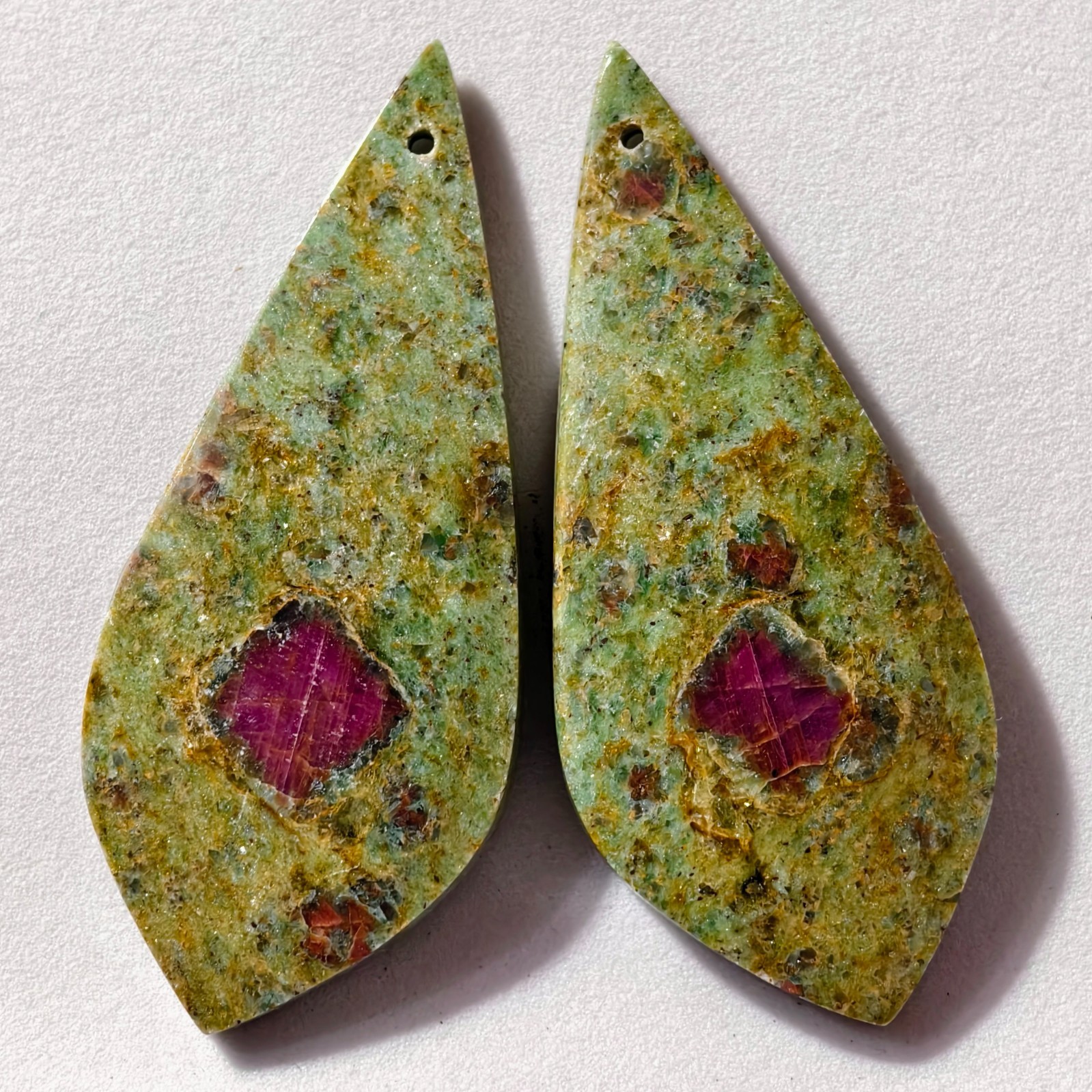 87 Cts Natural Ruby Fuchsite Drilled Pair Cabochon Gemstone 50.8 X 21.5 MM