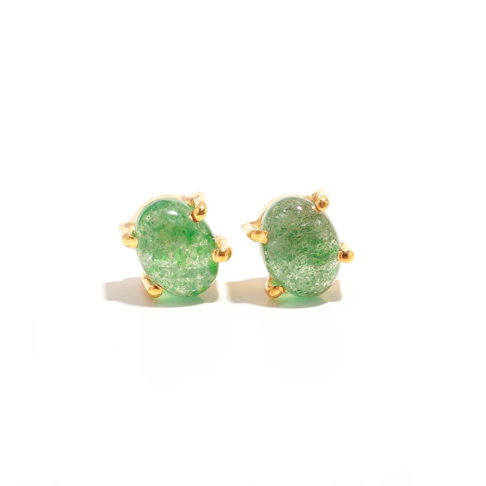 Natural Green Strawberry Quartz Stud Oval Gemstone Earrings 925 Sterling Silver