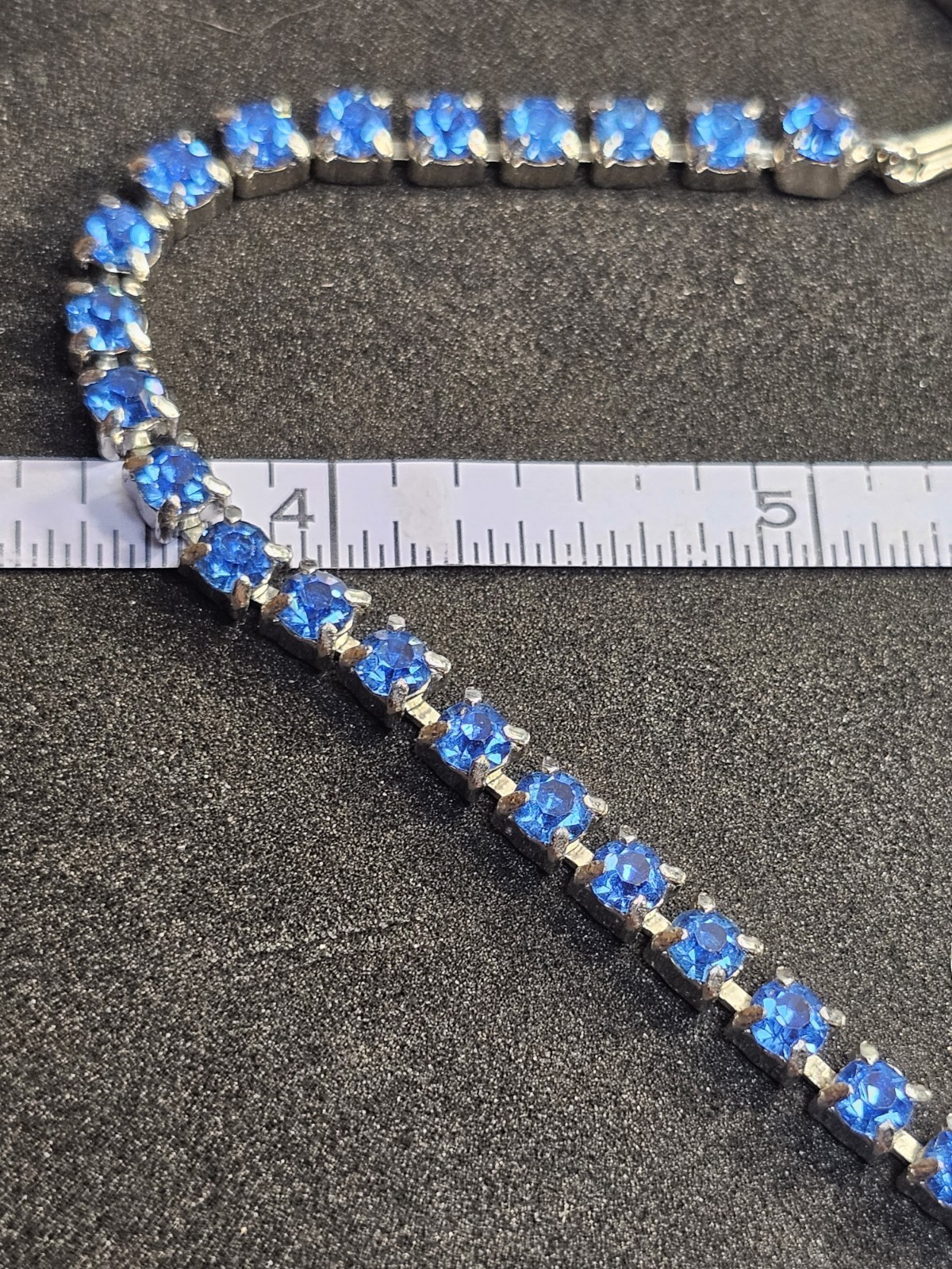 Blue Crystal Teardrop Flower Pendant Rhinestone Riviere Necklace Box 15 in