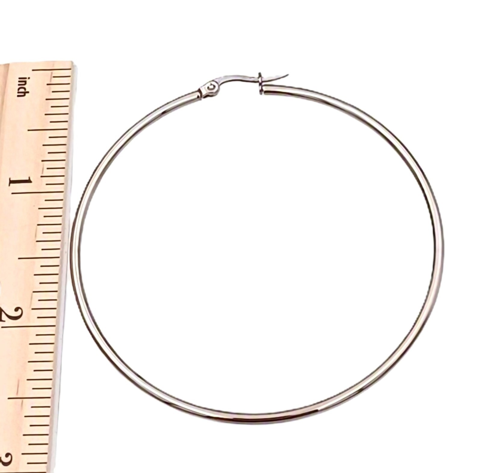 Stainless Steel Large Hoop Earrings Silver Tone 60mm Minimalist Round Circle Fas